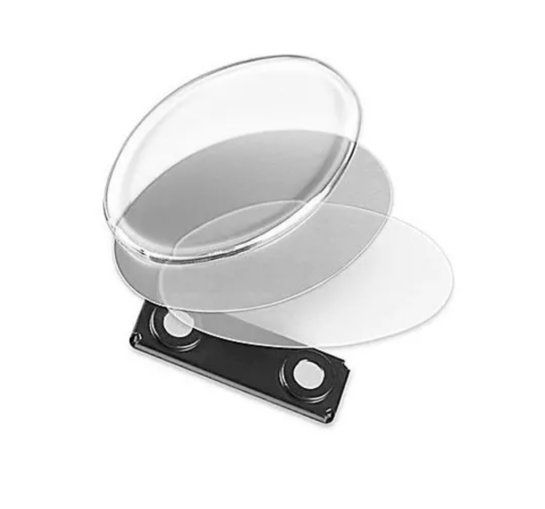 Gafete Magnetico De Aluminio Reutilizable Ovalo 68x46mm Plateado