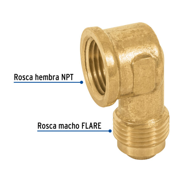 Codo para estufa a 90° de laton, 3/8 x 3/8"