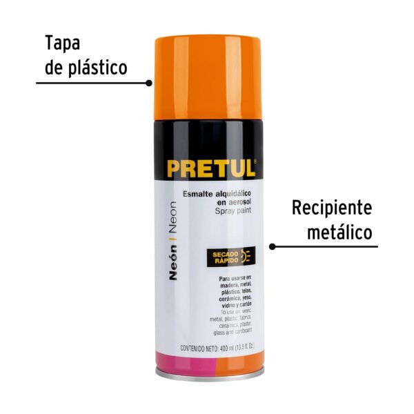 Pintura(Esmalte acrilico)aerosol,fluorescente,naranja,Pretul