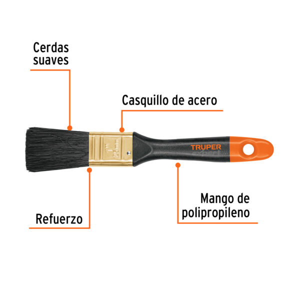 Brocha, mango de plastico, 1", Truper Expert