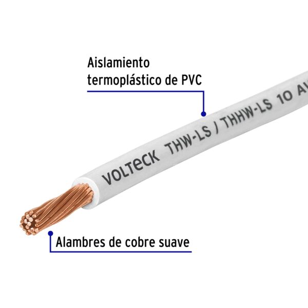 Cable Luz THHW-LS 10AWG blanco rollo 100m