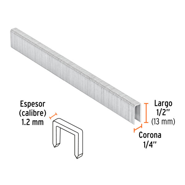 Grapas Calibre 18 de 1/2" Corona 1/4" Caja 5000 pzas