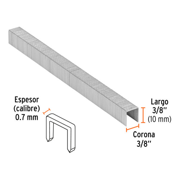 Grapas Calibre 22 de 3/8" Corona 3/8" Caja 5000 pzas