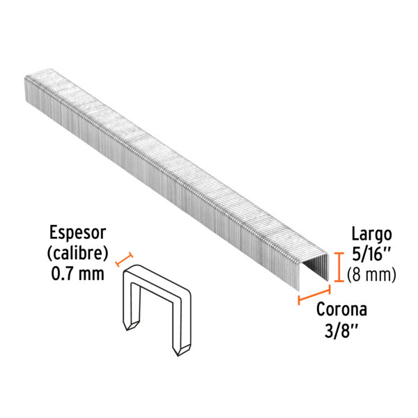 Grapas Calibre 22 de 5/16" Corona 3/8" Caja 5000 pzas