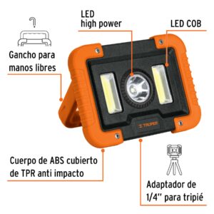 Lampara de trabajo recargable de LEDs laterales y central