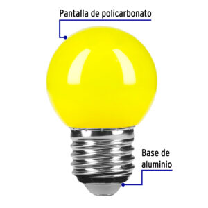 Lampara de LED, G45, 127 V, 1 W, amarillo