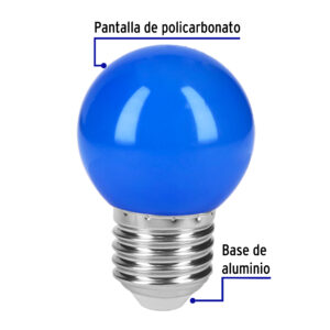 Lampara de LED, G45, 127 V, 1 W, color azul