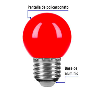 Lampara de LED, G45, 127 V, 1 W, color rojo