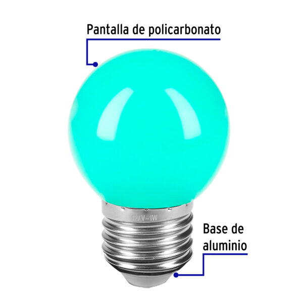 Lampara de LED, G45, 127 V, 1 W, verde