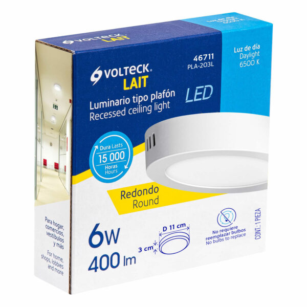 Plafon redondo, moderno, 6W, 6500K, LED, blanco