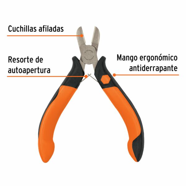 Pinza miniatura corte diagonal 4", mango comfort grip