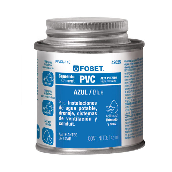 Cemento azul para PVC, hasta 12", bote 145 ml