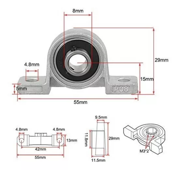 Chumacera De Piso Cojinete 8mm Cnc Kp08