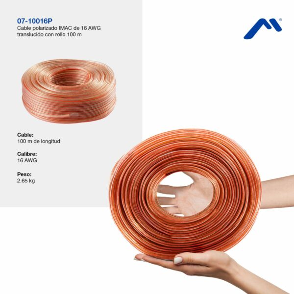 Bobina de 100m Cable Bocina Polarizado 16awg