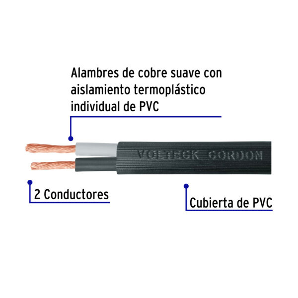 Cable uso rudo, 2 conductores, calibre 12, rollo de 100 m.