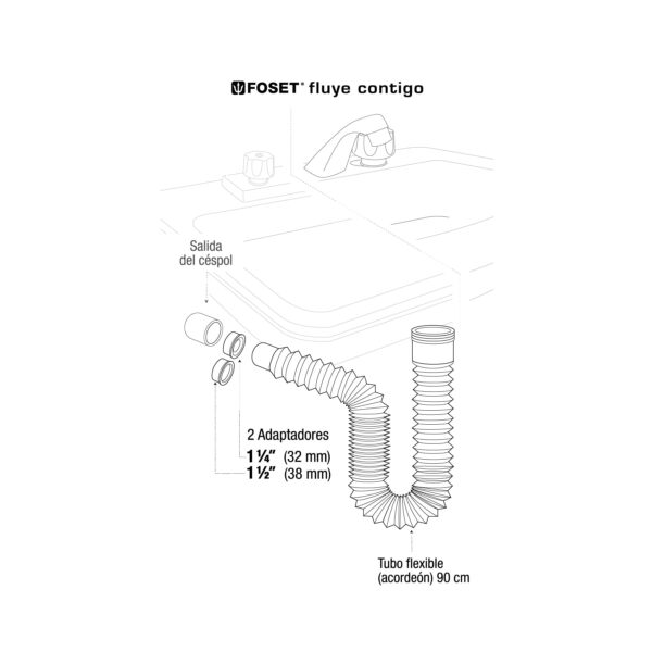 Cespol flexible p/lavabo y fregadero, polipropileno, cromo