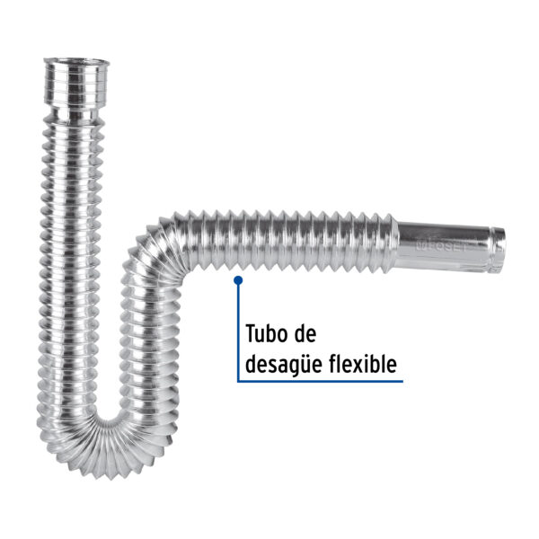 Cespol flexible p/lavabo y fregadero, polipropileno, cromo