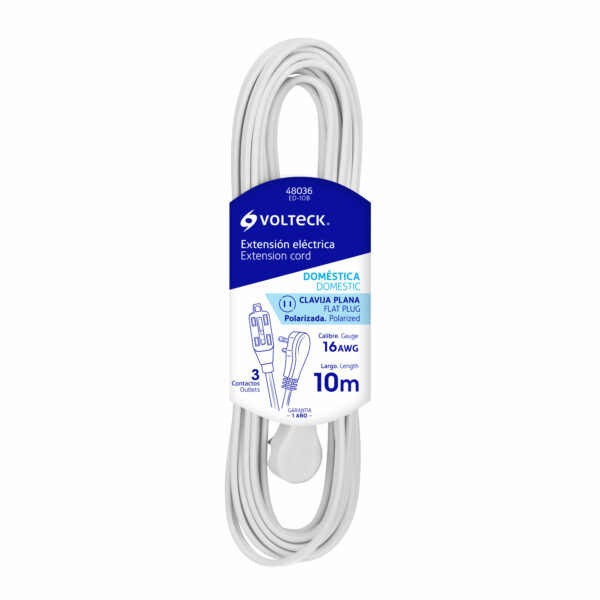 Extension electrica domestica, 10 m, blanca, Volteck