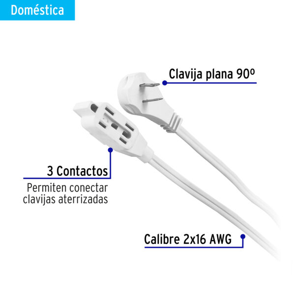 Extension electrica domestica, 10 m, blanca, Volteck