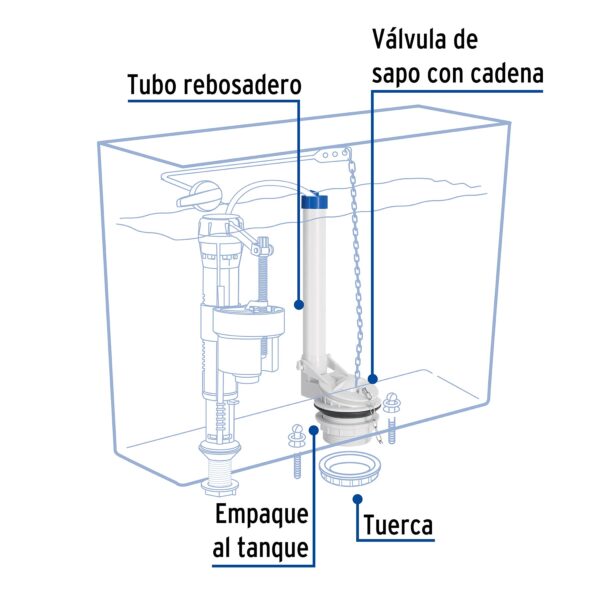 Valvula de descarga de 2" p/sanitario dos pzas,cadena inox