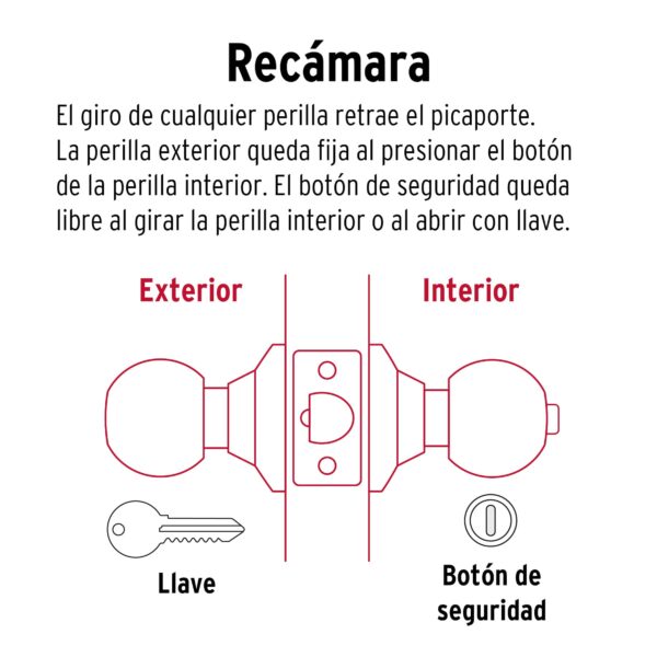 Cerradura pomo, LB, recamara, cilindrica, Hermex Basic