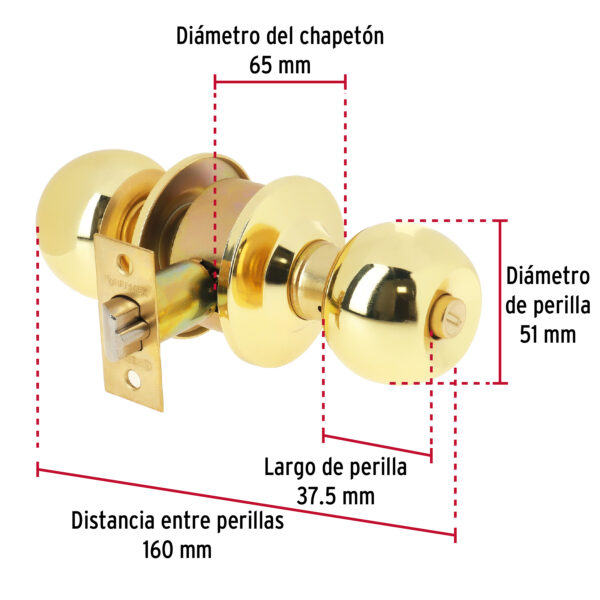 Cerradura pomo, LB, recamara, cilindrica, Hermex Basic