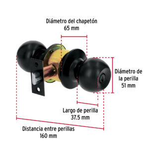 Cerradura tipo esfera, cilindrico, recamara, negro, Basic