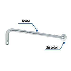 Brazo recto 50 cm con chapeton para regadera, cromo, Foset