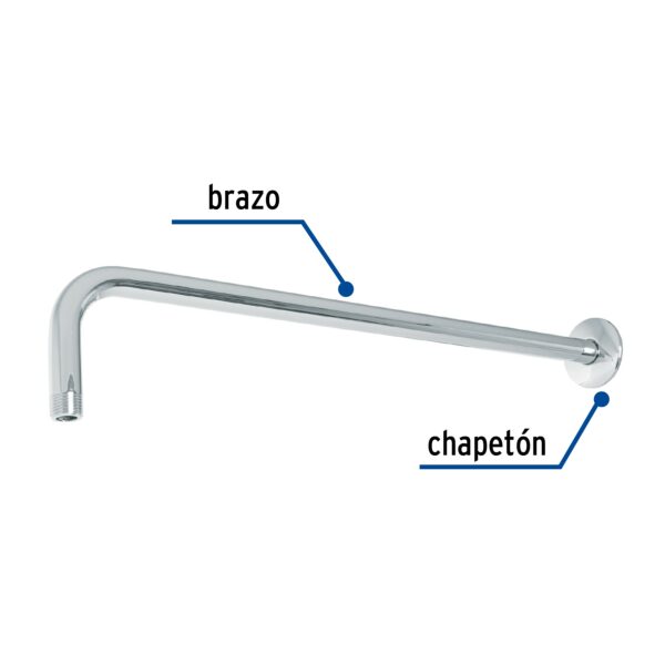 Brazo recto 50 cm con chapeton para regadera, cromo, Foset