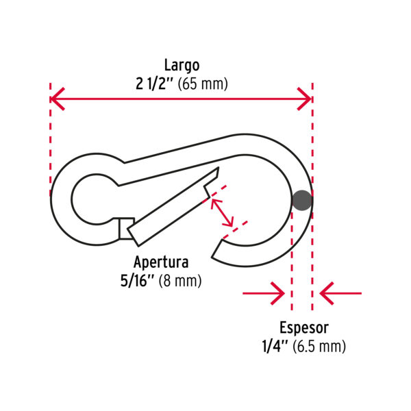 Bandola mosqueton, de acero, 1/4"