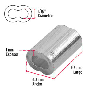 Bolsa con 50 casquillos dobles de aluminio, 1/16