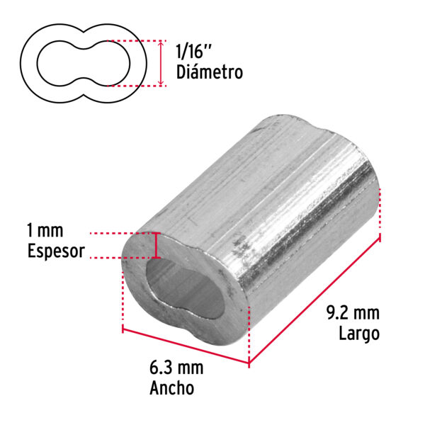 Bolsa con 50 casquillos dobles de aluminio, 1/16", Fiero