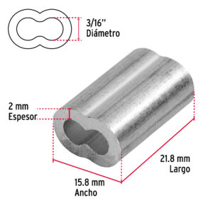 Bolsa con 50 casquillos dobles de aluminio, 3/16