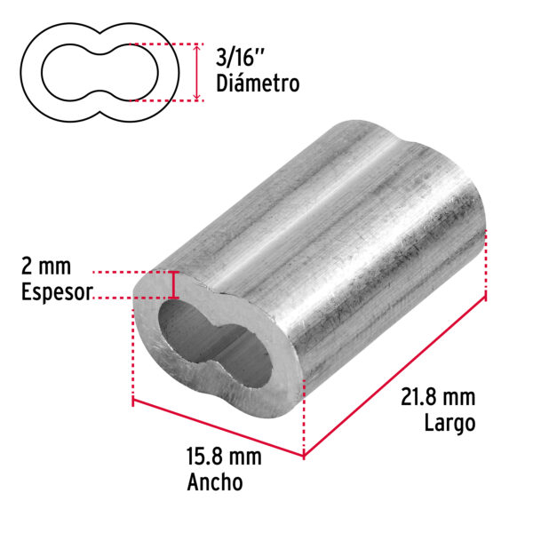 Bolsa con 50 casquillos dobles de aluminio, 3/16", Fiero