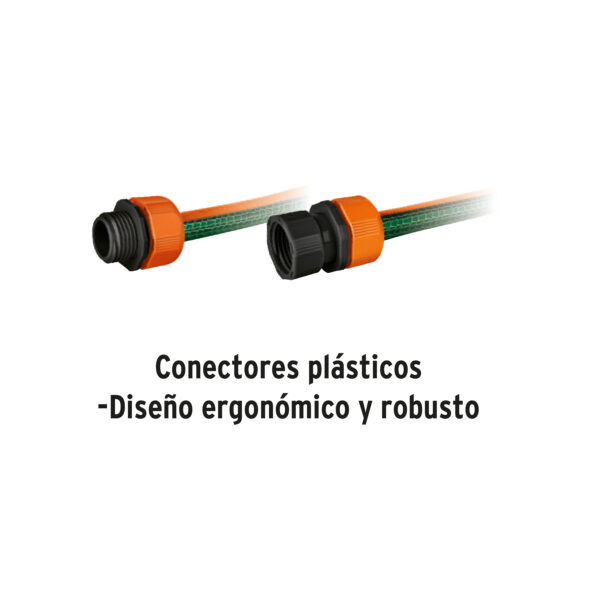 Manguera 1/2",reforzada, 3 capas, conexiones plasticas, 15 m