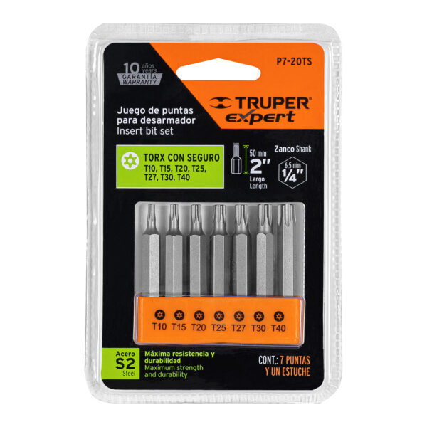 Juego de puntas Torx con seguro, 2", 7 piezas, Expert