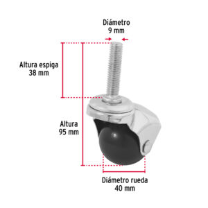 Rodaja esferica, 40 mm con espiga