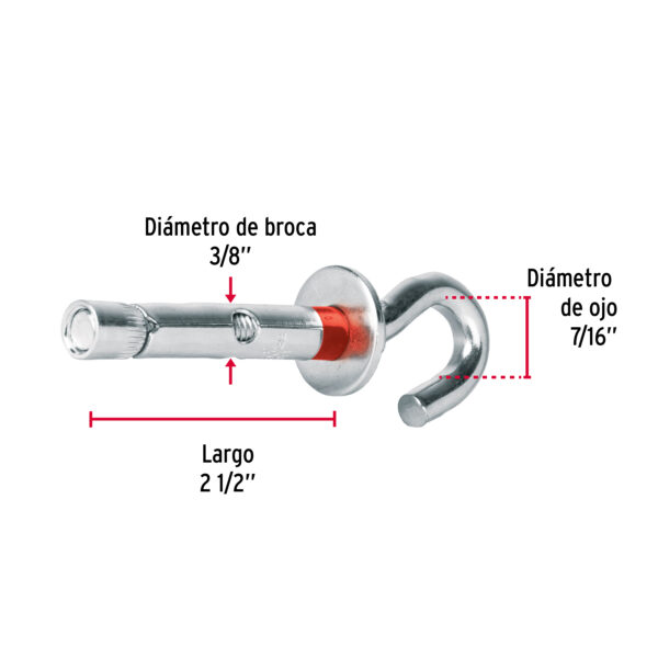 Taquete expansivo armella 3/8" Ojo 7/16" bolsa 4 pzas