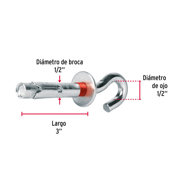 Taquete expansivo armella 1/2" Ojo 1/2" bolsa 2 pzas