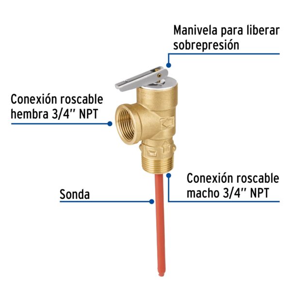 Valvula de alivio de 3/4" para boiler, 150psi