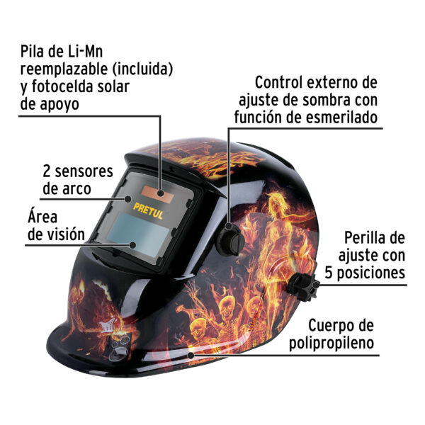 Careta electronica p/soldar, fuego, sombra 9 a 13, Pretul