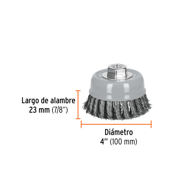 Carda de copa, alambre trenzado grueso , 4", Multi rosca