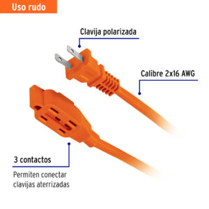 Extension electrica uso rudo, 20 m, calibre 16, Volteck