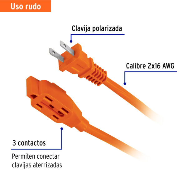 Extension electrica uso rudo 6m calibre 16 Volteck