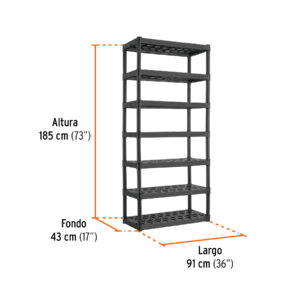 Estante plastico uso rudo 7 rep/cap. 70 kg 185x43x91, Truper