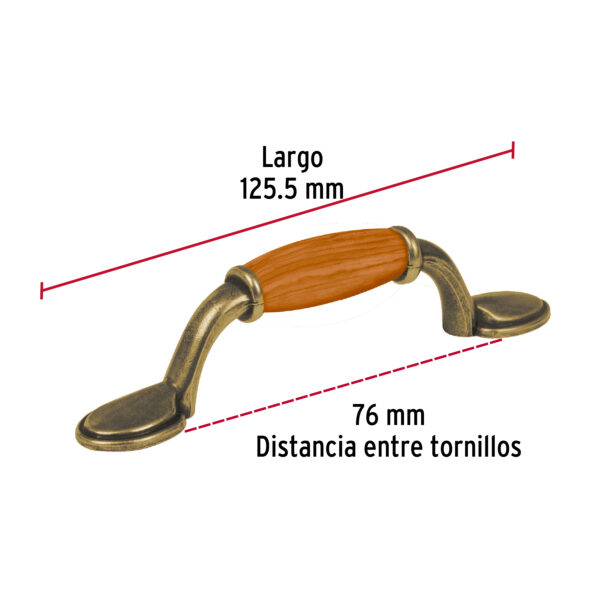 Jaladera de laton antiguo, con inserto de zinc