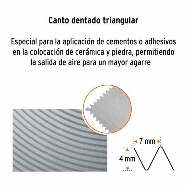 Llana, mango madera, canto dentado triangular, 11"