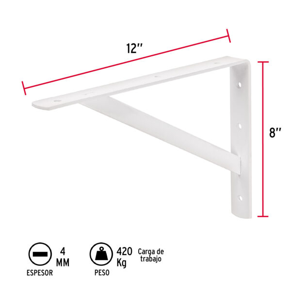 Mensula reforzada, 8 x 12", blanca