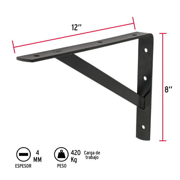 Mensula reforzada, 8 x 12", negra