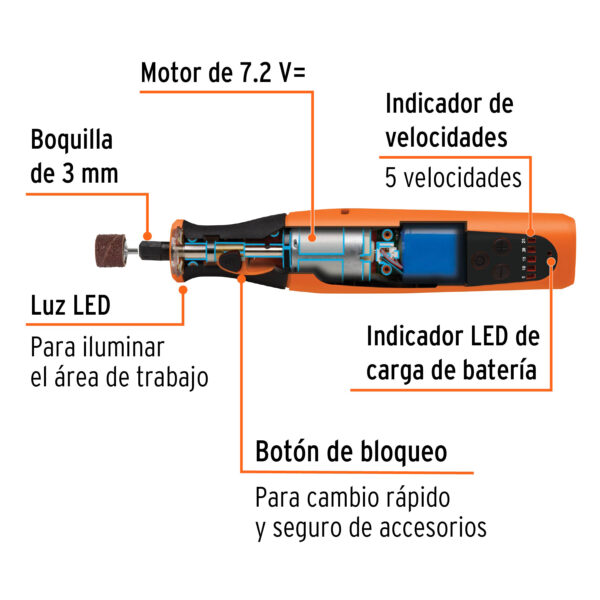 Herramienta rotativa inalambrica 7.2 V, profesional, Truper